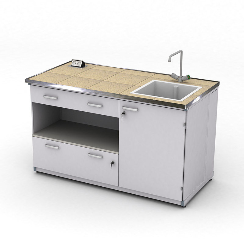 Cтіл демонстраційний лабораторний ЕКСПЕРТ з розетками, шухлядами та мийкою, 1500х750х900, керамограніт, арт. 141-08.224